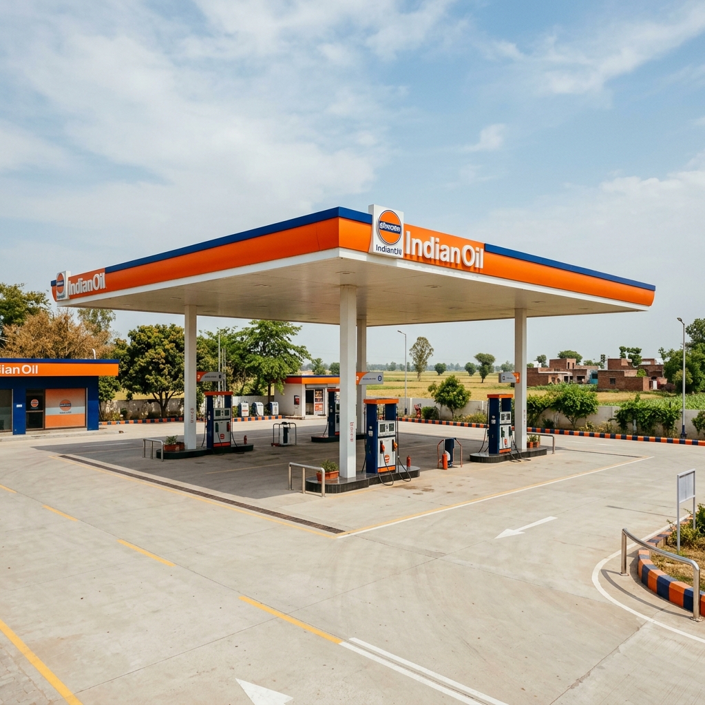Satguru Fillers Indian Oil fuel station forecourt at Meherbanapura, Amritsar
